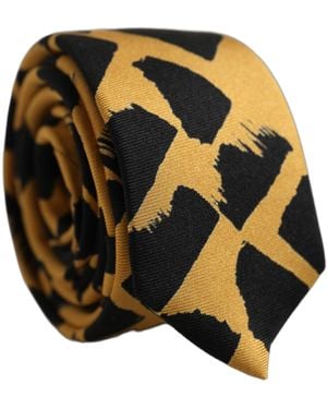Dolce & Gabbana Yellow Black Abstract Silk Adjustable Tied Necktie Tie