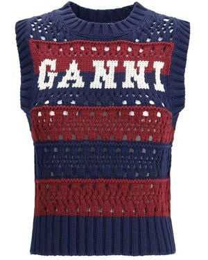 Ganni Striped Vest - Blue