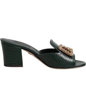 Dolce & Gabbana Green Dg Amore Heel Slides Sandals Shoes - Black