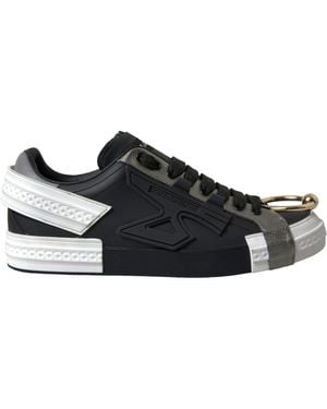 Dolce & Gabbana Black Leather Low Top Sneakers Portofino Shoes