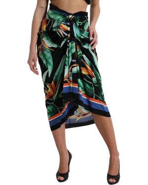 Dolce & Gabbana Strelitzia High Waist Wrap Midi Skirt - Green
