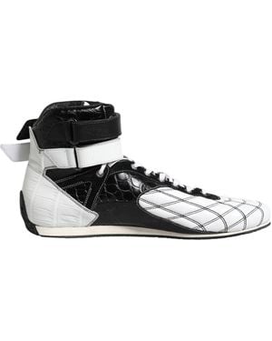 Dolce & Gabbana Black White Leather High Top Trainers Shoes