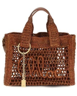 Chloé Brown Raffia Shoulder Bag