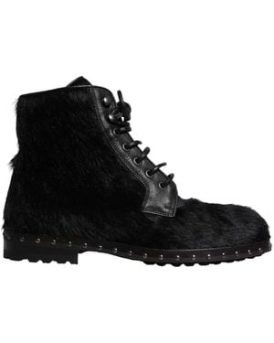 Dolce & Gabbana Pony Style Leather Mid Calf Boots Shoes - Black