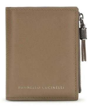 Brunello Cucinelli Beige Calf Leather Bos Taurus Wallet - Natural