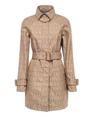 Versace Logo Trench Coat - Natural