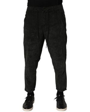 Dondup Black Mid Waist Cropped Corduroy Men Trouser Trousers