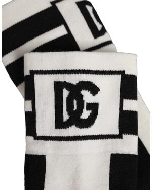 Dolce & Gabbana White Black Cotton Stretch Knee High Socks