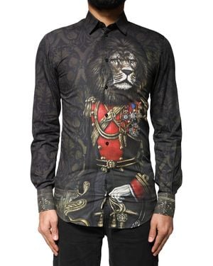 Dolce & Gabbana Black Royal Pet Portrait Gold Dress Shirt