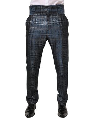 Dolce & Gabbana Blue Silver Shiny Silk Skinny Men Trouser Pants