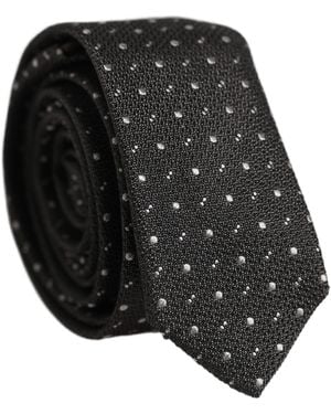 Dolce & Gabbana Dark Gray Polka Dot Silk Adjustable Necktie Accessory Tie - Black