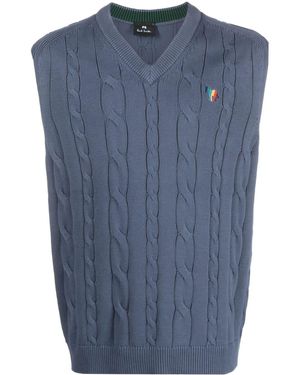 Paul Smith Logo-Embroidered Cable-Knit Vest - Blue