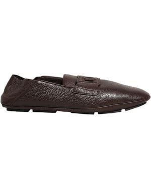 Dolce & Gabbana Brown Deerskin Leather Driver Loafers Shoes - Grey