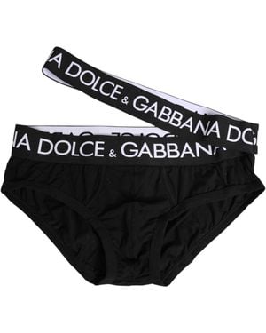 Dolce & Gabbana Black Cotton Elastic Logo Waistband Swimwear