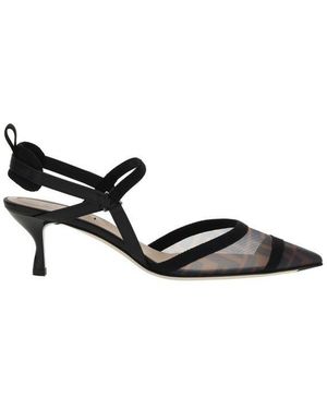 Fendi Black Nylon Mid Heel Court Shoes