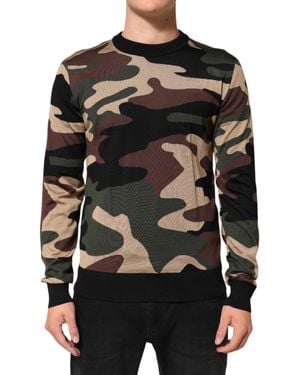 Dolce & Gabbana Multicolor Camouflage Crew Neck Men Pullover Sweater - Black
