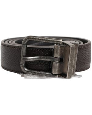 Dolce & Gabbana Brown Calf Leather Vintage Style Silver Buckle Belt - Black