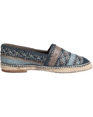Dolce & Gabbana Blue Grey Woven Leather Buffalo Espadrille Shoes