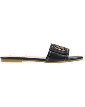 Liu Jo Black Leather Flat Sandals - Multicolor