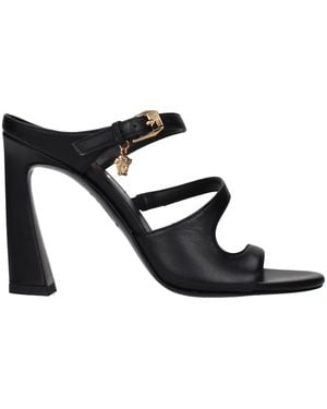 Versace Black Leather Stiletto Heel Sandals