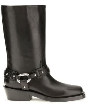 Rabanne Black Calf Leather Bos Taurus Flat Boots