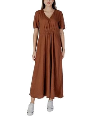 B.Young Brown Linen Long Dress