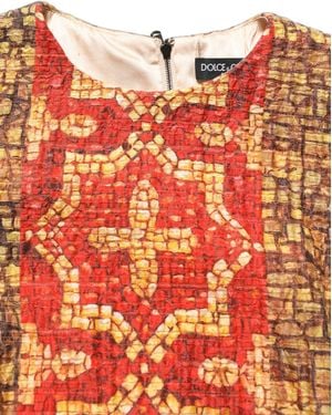 Dolce & Gabbana Mosaic Long Sleeves Mini Dress Wool Nylon - Orange