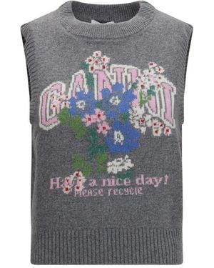 Ganni Wool Oves Aries Sleeveles Sweater - Gray