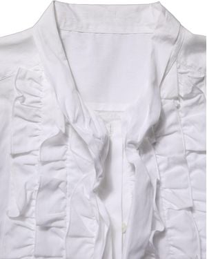 Dolce & Gabbana Ruffled Bib Long Sleeves Blouse Top Cotton - Grey