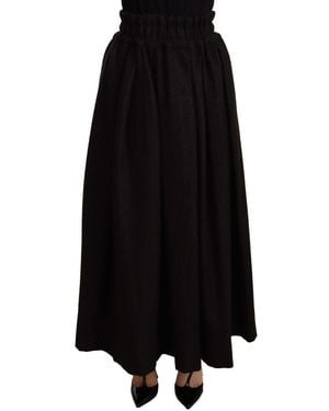 Dolce & Gabbana Elegant High Waist Maxi A-Line Wool Skirt - Black