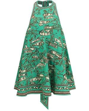ALÉMAIS Bicolor Linen Casual Dress - Green