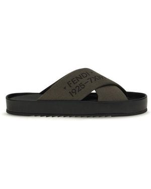 Fendi Bicolour Polyester Flat Sandals - Black