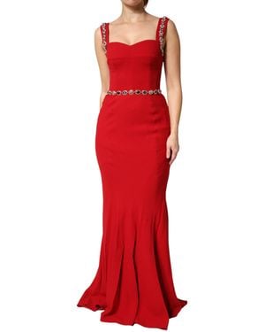Dolce & Gabbana Red Embellished Sheath Mermaid Gown Dress
