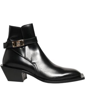 Dolce & Gabbana Black Leather Dg Plaque Ankle Boots Shoes