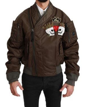 Dolce & Gabbana Beaded Crown Skull Logo Jacket - Black