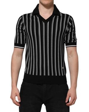Dolce & Gabbana Black White Stripes Collared Polo T