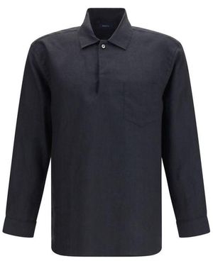Deperlu Black Linen Dress Shirt - Blue