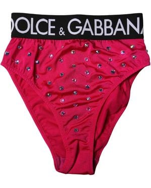 Dolce & Gabbana Embellished High-Waist Brief Logo Underwear - Red