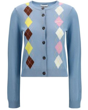 Ganni Blue Cotton Cardigan