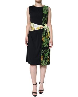 Roberto Cavalli Multicolor Floral Sheath Knee Length Dress - Black