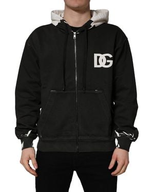 Dolce & Gabbana Cotton Logo Hooded Full Zip Jumper Clothing - Black