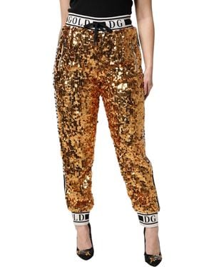 Dolce & Gabbana Metallic Gold Dg Logo Sequined Jogger Trousers
