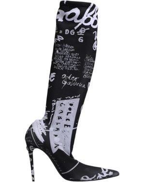Dolce & Gabbana Black Logo Stretch Heels High Boots Shoes