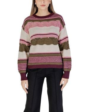 Ichi Multicolor Recycled Polyester Sweater - Red