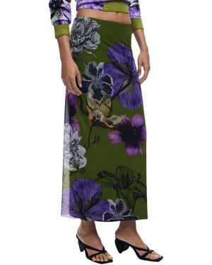 Desigual Bicolor Polyester Long Skirt - Green