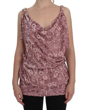 Exte Pink Floral Print Viscose Silk Blouse Top