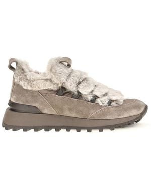 Brunello Cucinelli Grey Suede Leather Athletic Trainers - Natural