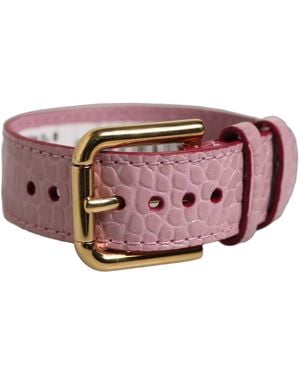 Dolce & Gabbana Pink Embossed Leather Gold Buckle Belt Strap Bracelet
