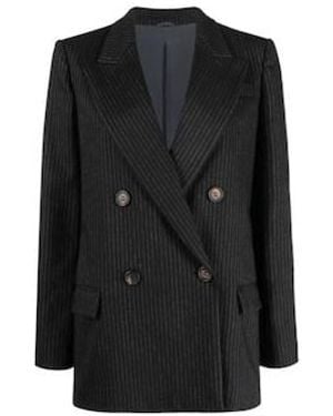 Brunello Cucinelli Bicolour Wool Coat - Black