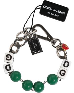 Dolce & Gabbana Silver Tone Brass Bead Dice Logo Embellish Charm Bracelet - Green